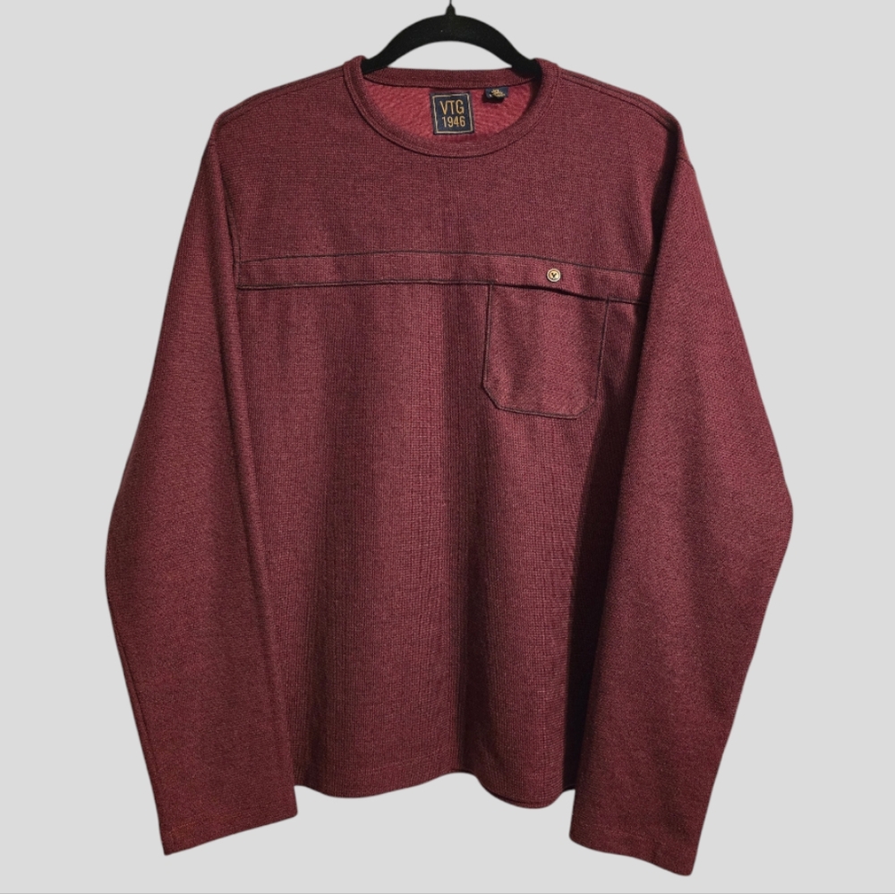 VTG 1946 Pullover Sweater Men's XL Burgundy Crewneck Long Sleeve Preppy Jumper